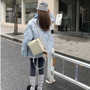 2024 Cross-border Winter Korean Style New Down Cotton-padded Coat Women's Fashion Rhombic Loose Slimming Cotton-padded Coat Trendy