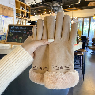 Cute cat five-finger gloves autumn and winter women's cycling windproof finger warm all-match fleece-lined thick touch screen