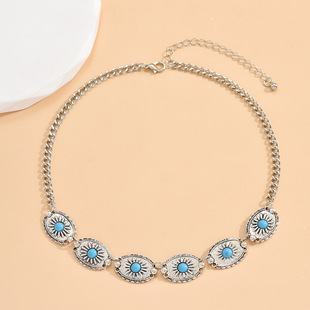 European and American Cross-border Jewelry Bohemian Fashion Metal Necklace French Retro Turquoise Ethnic Necklace Women
