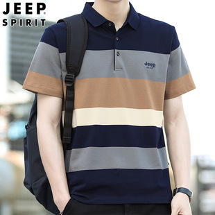 JEEP SPIRIT Men's Summer New Short-sleeved Polo Shirt Mid-youth Business Lap Striped T-shirt