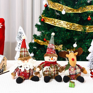 New Christmas Decorations Plaid Cloth Button Spherical Christmas Pendant Fat Santa Claus Snowman Elk Ornaments