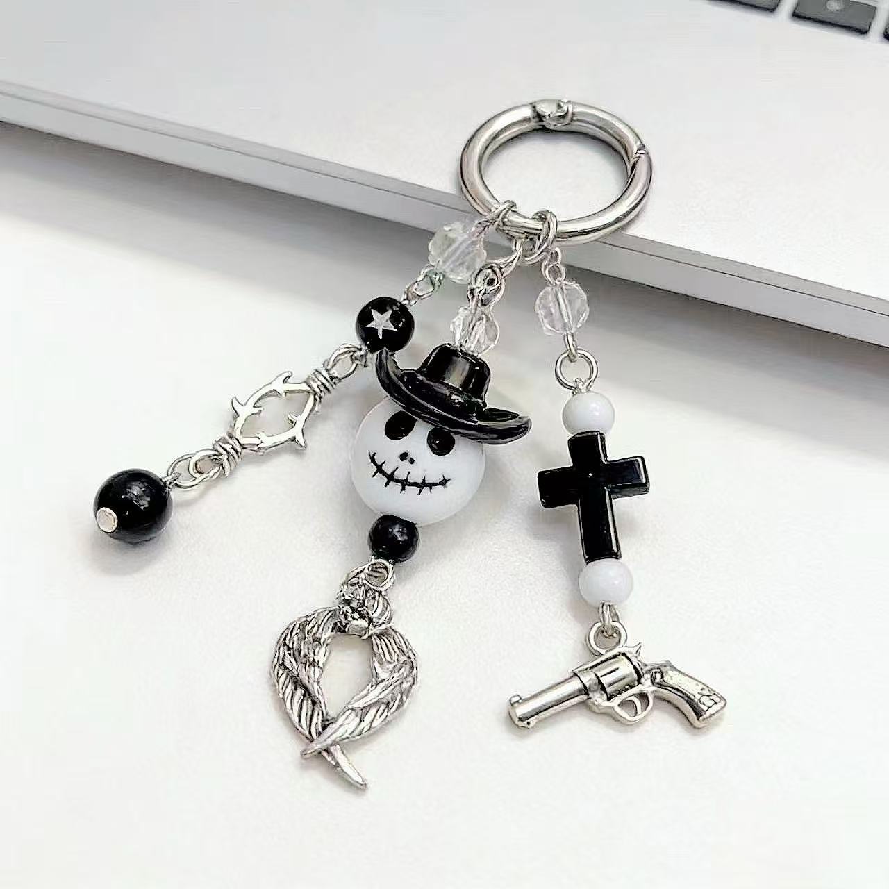 Cross-Border Gothic Style Ghost Keychain Dark Cross Bag Pendant Ccd Camera Accessories Halloween Accessories Wholesale