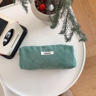 [in stock] 32131 retro corduroy solid color pencil case literary simple stationery bag Senior high school student storage bag