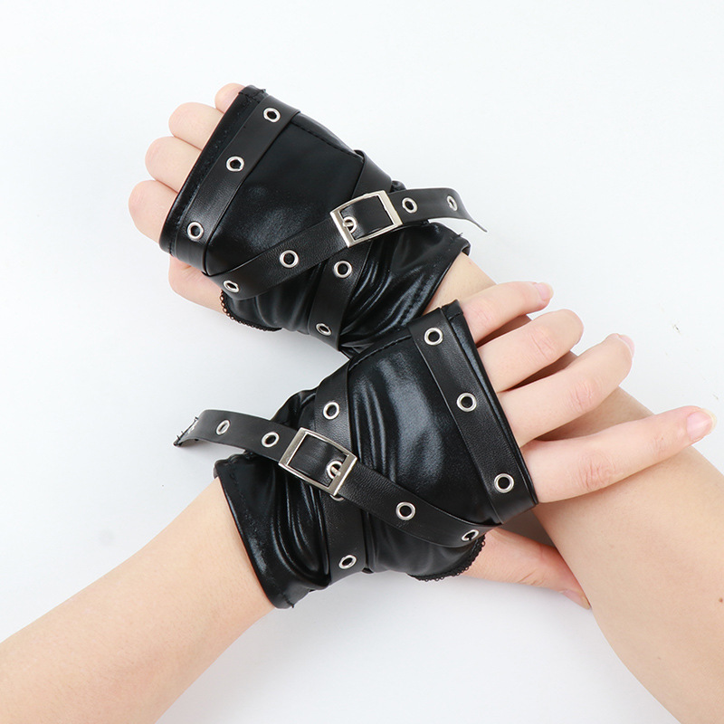 Dark Half-Finger Gloves for Women, Gothic Black Fingerless Short Hand Sleeves, Harajuku Sexy Stylish Niche Y2K