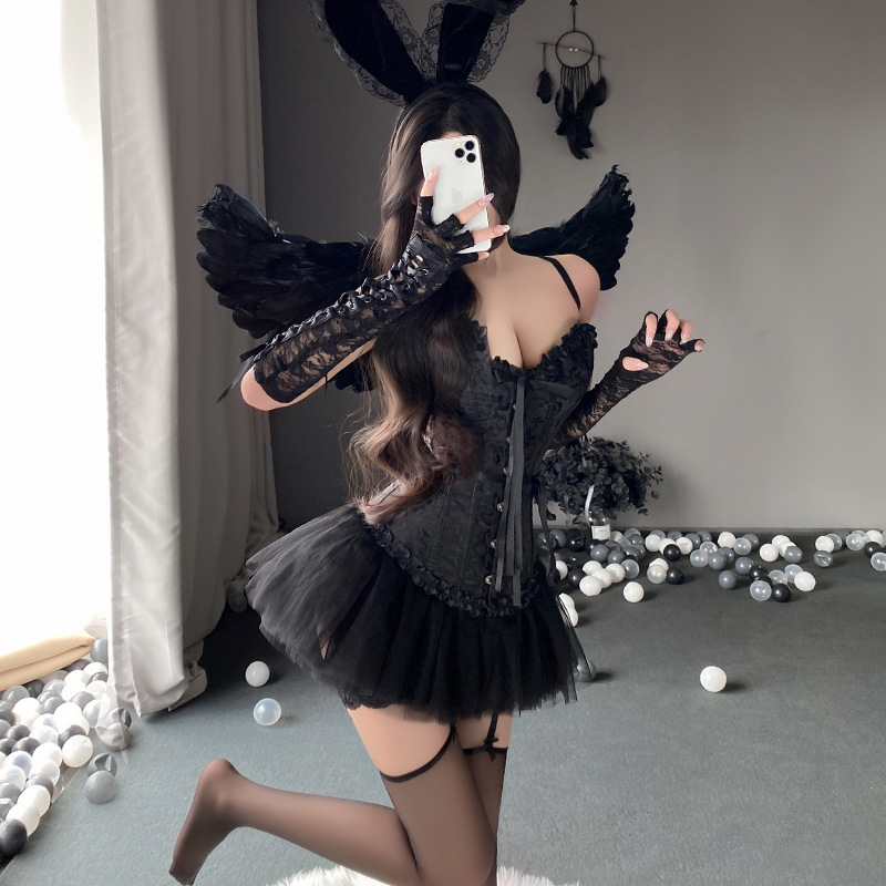 Dark Sexy Halloween Ballet Black Swan Cosplay Uniform Dress Little Devil Angel Costume Outfit Dress