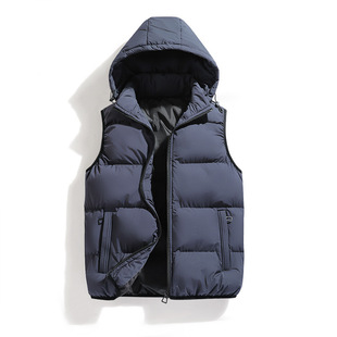 Detachable hat vest men's autumn and winter cotton-padded fleece-lined casual fashion all-match waistcoat men's vest