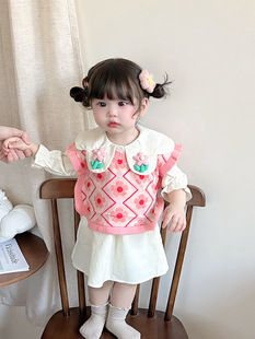 Children's Autumn dress suit Children's Sweet Knitted Vest Princess Dress 3213 Baby Girl's Spring and Autumn Two-piece Set