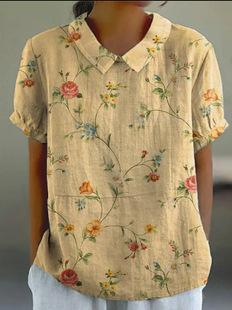 Foreign Trade Cross-border Foreign Trade Cross-border 2024 Cross-border Summer Wind Short-sleeved Printed Pullover Top