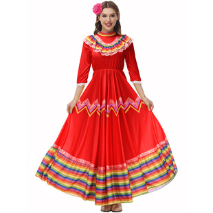 Foreign trade style bohemian May 5 Mexico celebration festival long and wide swing dance skirt stage performance costume