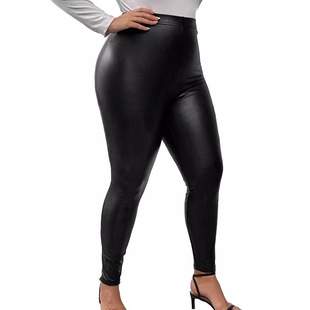 Europe and the United States cross-border women's large size PU leather trousers tight hip elastic 2024 spring and autumn new foreign trade Amazon