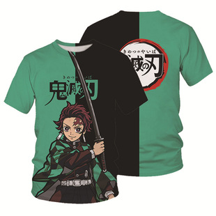 Summer men's two-dimensional anime peripheral Ghost Blade cartoon pattern 3dT shirt plus size printed short-sleeved shirt