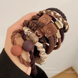 Elegant Love Hair Rope Women's 2024 New High Elastic Durable Hair Rope Rubber Band Hair Band Headwear Leather Cover
