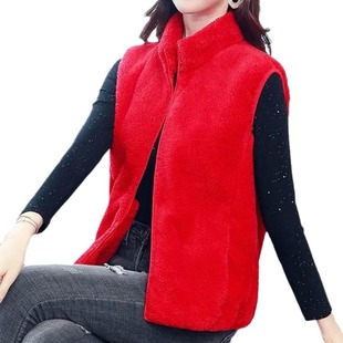 Vest Women's Short Autumn and Winter Double-sided Velvet Vest Jacket Sleeveless Zipper Thickened Warm Waistcoat plus size Loose Mom
