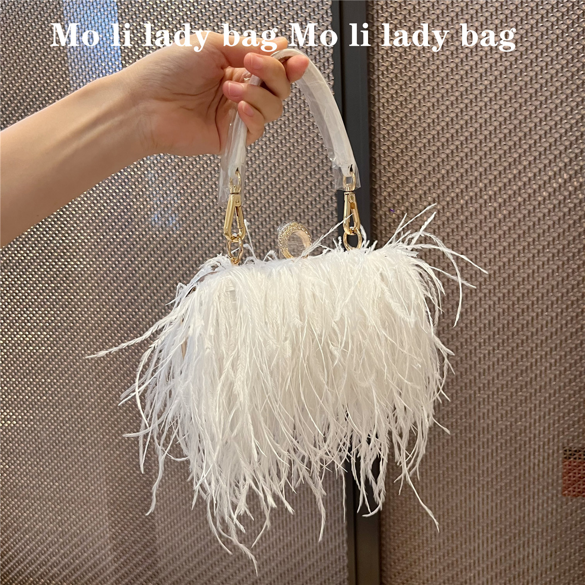 2024 New Fairy Ostrich Feather Fur Bag with Tassels, Women's Crossbody Chain Evening Handbag for Socialites