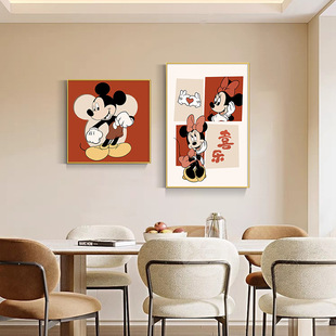 Black and White Mickey Decorative Painting Nordic Simple Restaurant Painting Ins Style Bedroom Bedside Painting Trendy Living Room Mural Painting