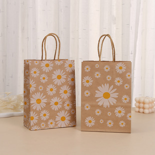 Printed takeaway bag wholesale shopping bag small daisy gift bag party gift packaging bag kraft paper tote bag
