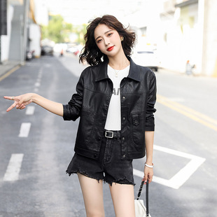 Brand Haining High-end Genuine Leather Women's Small Coat 2023 New Spring and Autumn Loose Casual Sheepskin Jacket