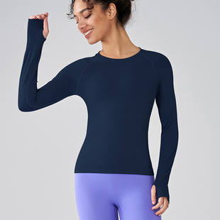 New Women's Long Sleeve Round Neck Sports T-shirt Fashion Running Fitness Clothes Top Slim-fit Breathable Yoga Clothes Long Sleeve