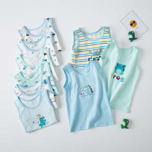 2023 Four Seasons Children's Cotton Sleeveless Vest for Boys and Girls Summer Thin Base Printed Vest