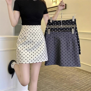 Sweet Spice Girl Black Wave Dot Skirt Hip Skirt Women's Winter 2024 New High Waist Slimming A- line Skirt
