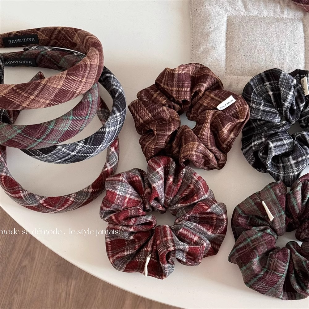Vintage Melard Academy Style Pattern Scrunchie Simple Versatile Plaid Hair Tie New Hair Accessory Headwear