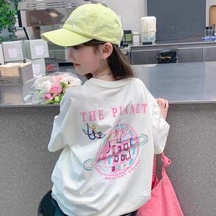 Girls' Short-sleeved Cotton T-shirt 2024 New Summer Loose Mid-large Children's Wear Cartoon Printed T-shirt for Children Half-sleeved T-shirt