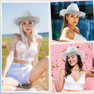 Silver glitter diamond denim hat tassel Western style Denim glitter pink denim hat tassel denim hat