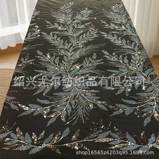 Big Flower Evening Dress Glass Bead Tube Embroidered Polyester Mesh Sequins Small Rice Beads Transparent Bead Embroidered Fabric