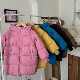 Junchun 2024 autumn and winter new children's fleece-lined padded cotton-padded jacket baby warm long hooded cotton-padded jacket