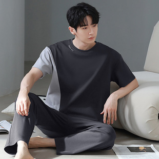 Source manufacturers 2024 summer new pajamas men's suit short sleeve trousers casual home clothes tight cotton