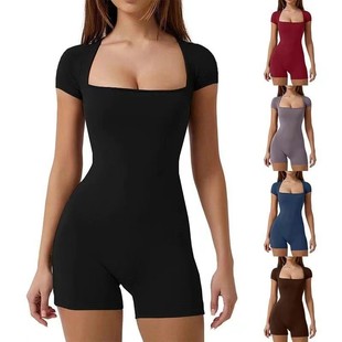 2024 Spring and Summer New European and American Short-sleeved Suit Yoga Casual Sports jumpsuit Waist Shaper