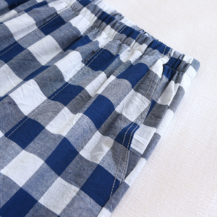 Summer Men's Cotton Elastomer Waist Home Shorts Japanese Plaid Thin Casual Pajama Pants Pocket Outer Wearing plus size