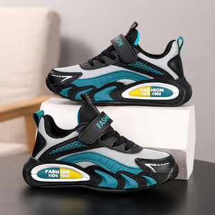 Children's Shoes New Shoes Boys Rotating Buckle Mesh Leather Children's Big Children's Soft Sole Torre Shoes sneaker