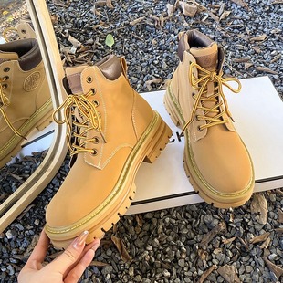 [Wenzhou Cowhide High Edition] Rhubarb Boots Women's Mesh Breathable Inner Height Martin Boots Men's Leather Thick Bottom Boots