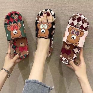 Sandals and Slippers Women's Internet Popular Ins Trendy Four Seasons Fashion Outer Wear Cute Caron Bear Soft Bottom Non-slip Home Bathroom Slippers