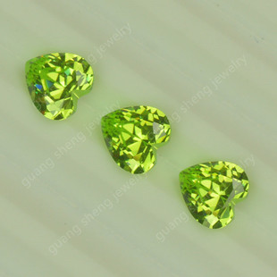 Factory Goods Apple Green Heart-Shaped Zircon Artificial Gem Fruit Green Peach Heart-Shaped Diamond-Set Cubic Zirconia Bare Stone