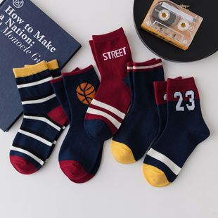 Boys' sports socks mid-calf cartoon basketball baby kids boys cotton children's socks Spring and Autumn Spring students