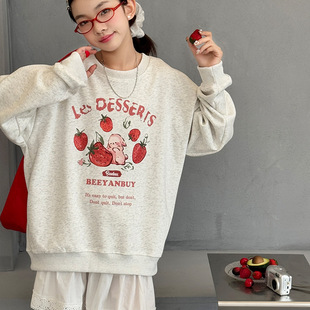 Girls Sweatshirt Spring 2025 New Medium and Large Children Cartoon Printed Round Neck Versatile Spring Casual Tops Loose and Trendy