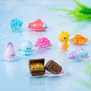 Micro-Landscape Creative Underwater Animal Landscaping Ornaments Octopus Seahorse Conch Treasure Chest Wooden Barrel Fish Tank Accessories