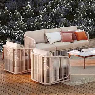 Outdoor Rope Sofa Courtyard Balcony Sofa Chair Table and Chair Villa Homestay Hotel Swimming Pool Lounger Lounger Chair Combination