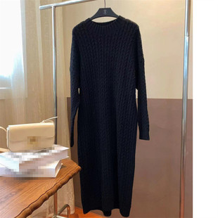 Japanese and Korean Style Coat Long Twist Sweater Women's Autumn and Winter New Solid Color Round Neck Lazy Style Casual Knitted dress