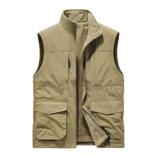 Autumn and Winter double-sided wear workwear vest men's fleece-lined thickened fishing vest jacket multi-pocket loose vest Photography
