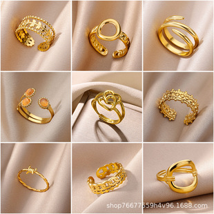 Cross-border European and American explosions ring heart hollow stainless steel ring women's heart-shaped love cross-opening hand ornaments wholesale