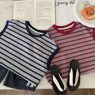 Children's Vest Bangcheng 2025 Summer New Boys and Girls Striped Shoulder Sleeveless T-shirt Summer Top H0258