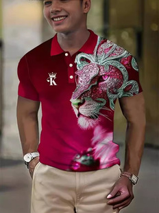 Summer Men's Polo Shirt Stitching Stripe 3D Printing Simple Lapel Button Shirt Oversized Short Sleeve Casual Clothing