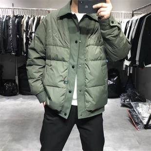 Winter new men's down cotton-padded jacket trendy short 2021 lapel stitching contrast color casual thickened warm coat