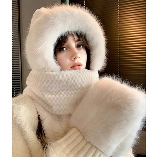 All-match mask scarf cap scarf women's autumn and winter thick lamb fleece hat cycling warm ear protection cute