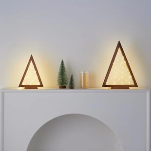 Cross-border in stock wooden Christmas tree with lights tripod living room desktop decoration ornaments three-dimensional night light crafts