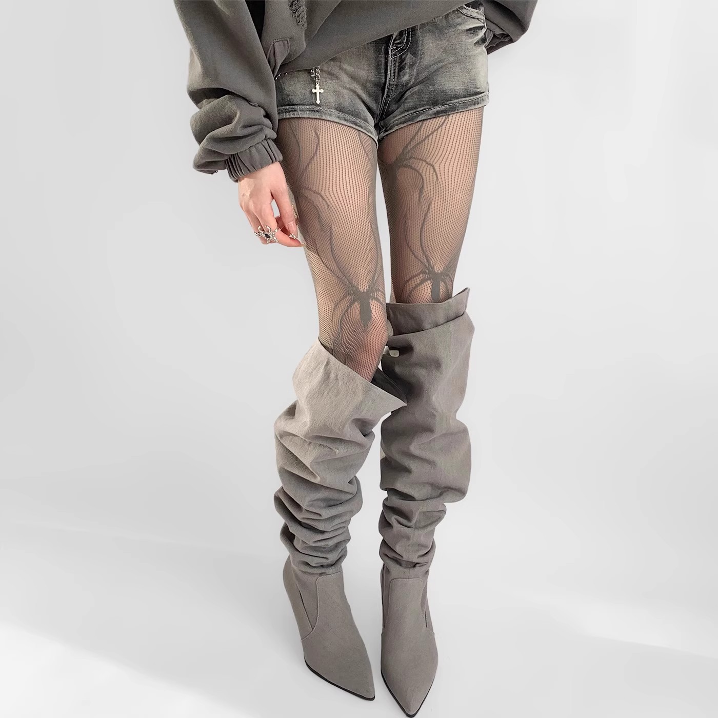 Halloween Fishnet Stockings Big Spider Subculture Spicy Girl Personality Hollow Pantyhose Millennium Niche Outfit Slimming Legs