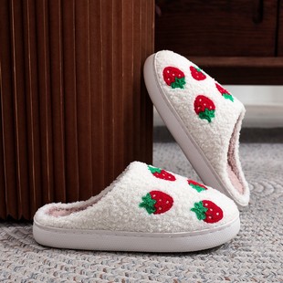 Ins Little Red Book Fruit pink Strawberry Cotton Slippers Women's Cute Winter Mao Mao Slippers in stock Factory Daifa